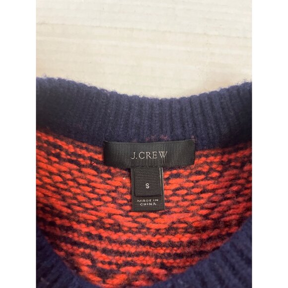 J. Crew Womens Wool/Nylon Sweater Size S Fair Isle Pattern Navy/orange bell - Picture 4 of 10